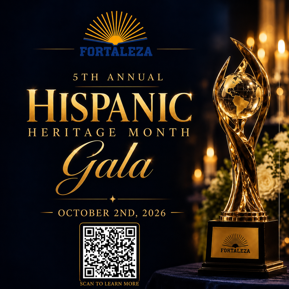 Decorative image promoting the gala including a QR code to purchase tickets
